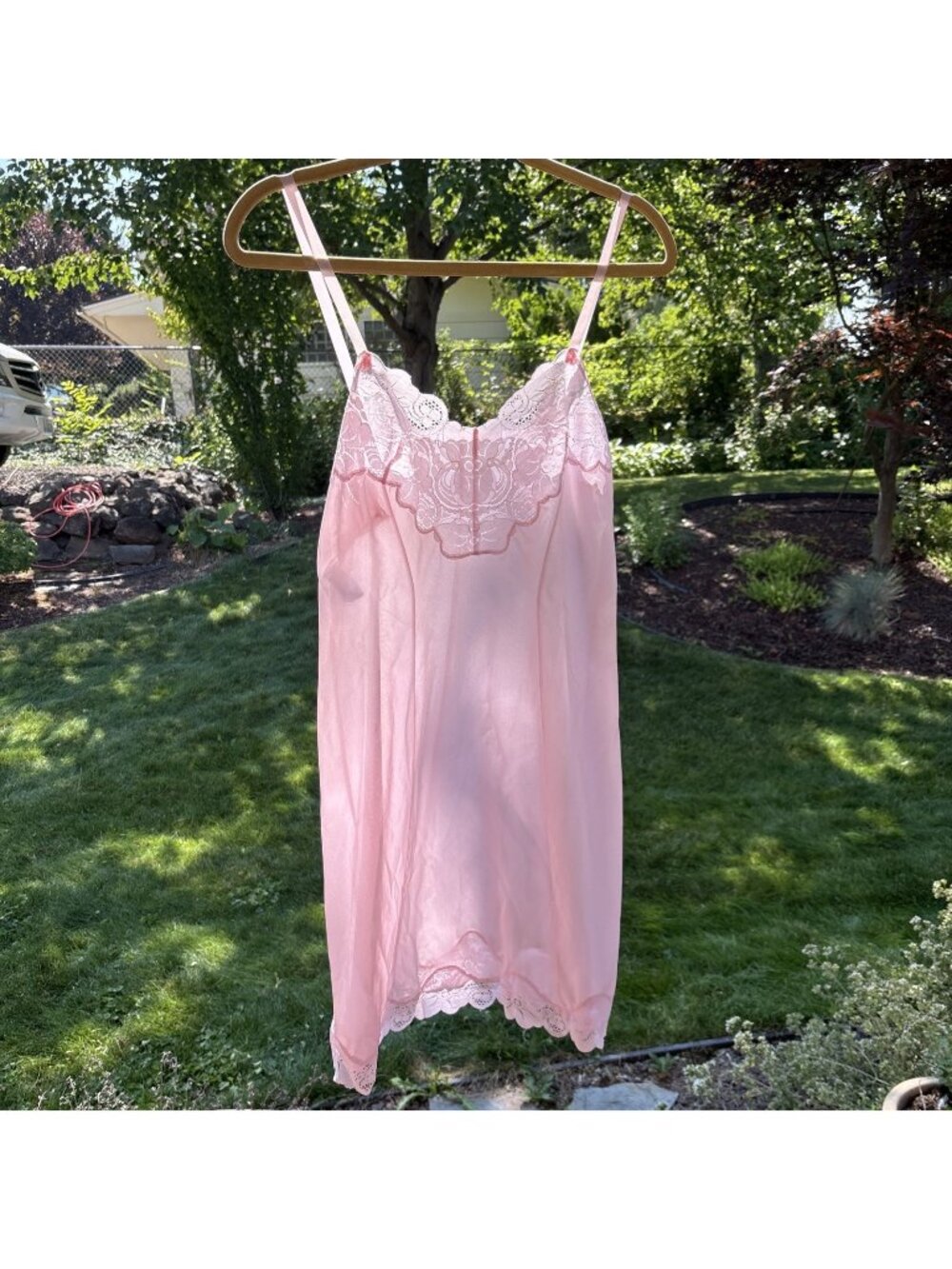 Vtg 60s St Michael Soft Pink Lace Trim Silky Nylon Full Slip Womens 36 Petticoat